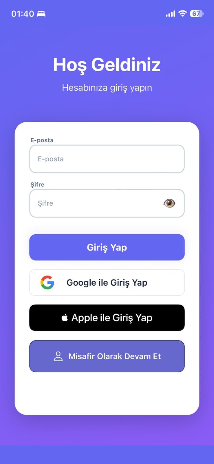 Kuafrand giriş ekranı